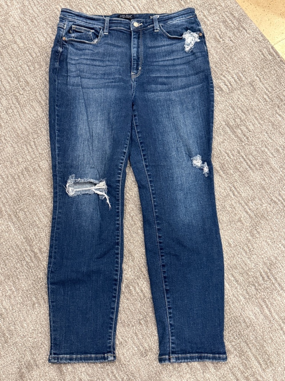 Judy Blue Dark Indigo High-Rise Distressed Skinny Jeans Boyfriend Fit Size 15/32
